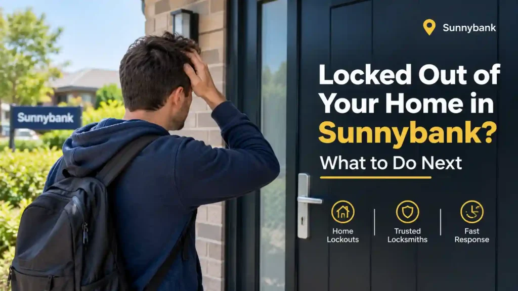 Person locked out of their Sunnybank home standing at the front door